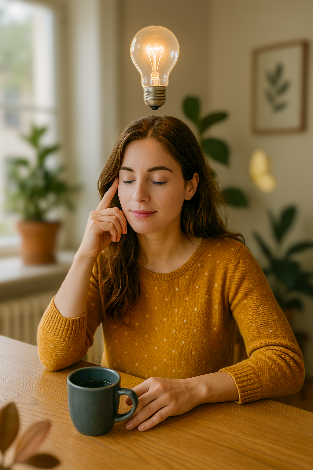 Jeune femme captant les signes de l’intuition dans un moment calme de réflexion