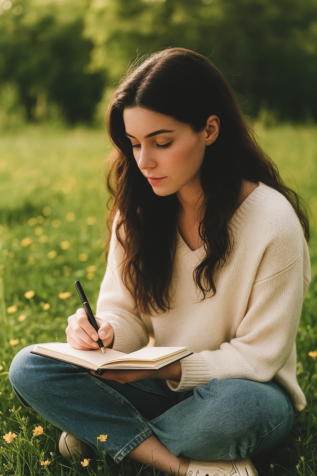 femme écoutant son intuition au printemps